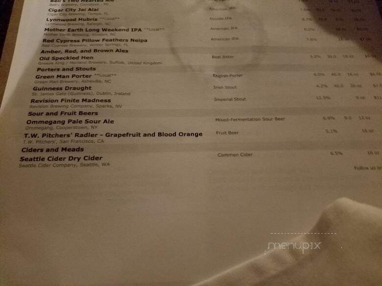 Bull McCabe's Irish Pub - Durham, NC menu_pic