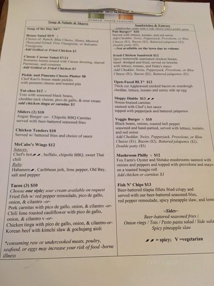 Bull McCabe's Irish Pub - Durham, NC menu_pic