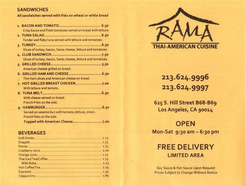 Rama Thai Cuisine - Los Angeles, CA menu_pic
