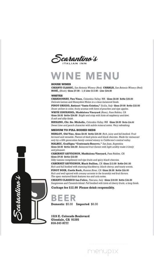 Scarantino's Italian Inn - Glendale, CA menu_pic