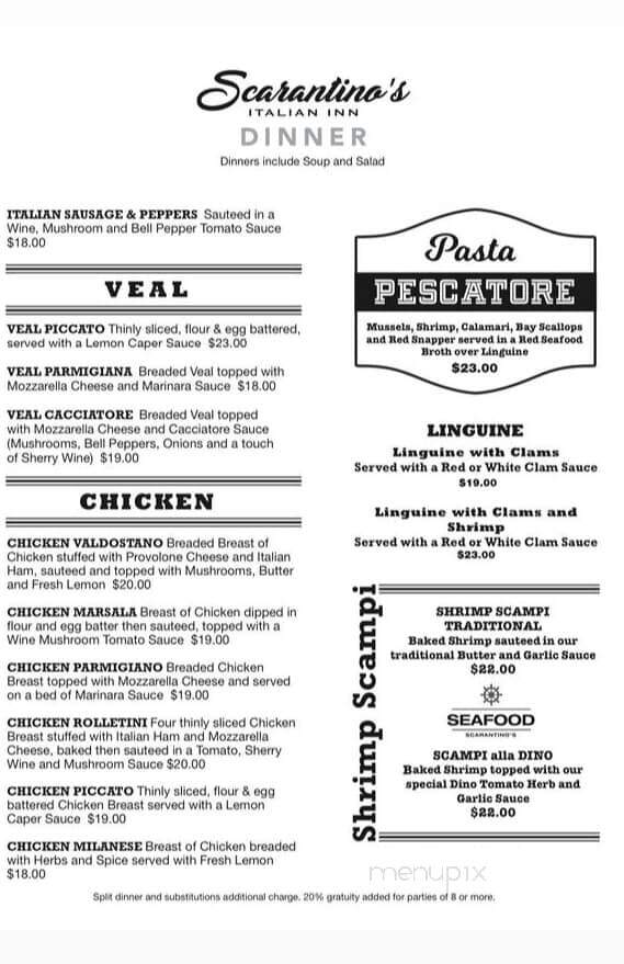 Scarantino's Italian Inn - Glendale, CA menu_pic