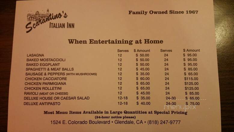 Scarantino's Italian Inn - Glendale, CA menu_pic