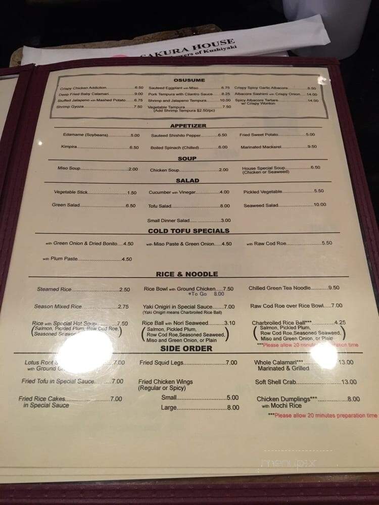 Sakura House - Los Angeles, CA menu_pic
