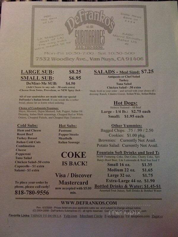 De Frankos Italian Sandwiches - Van Nuys, CA menu_pic