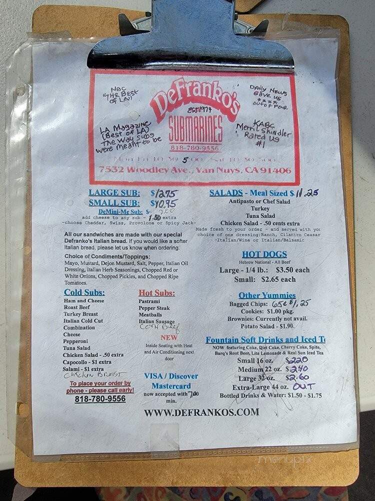 De Frankos Italian Sandwiches - Van Nuys, CA menu_pic