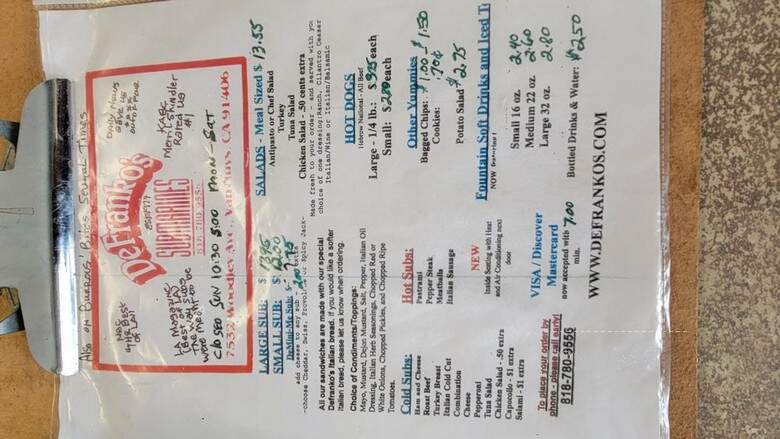De Frankos Italian Sandwiches - Van Nuys, CA menu_pic