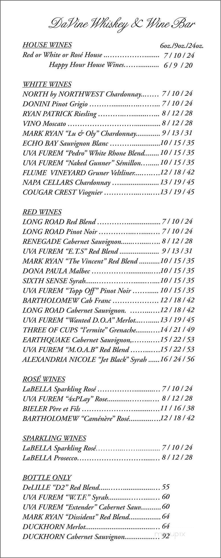 DaVine - Maple Valley, WA menu_pic