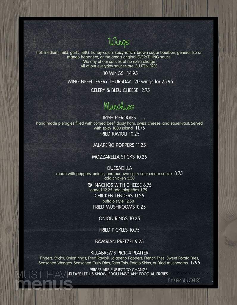 Killabrew Saloon - New Hartford, NY menu_pic