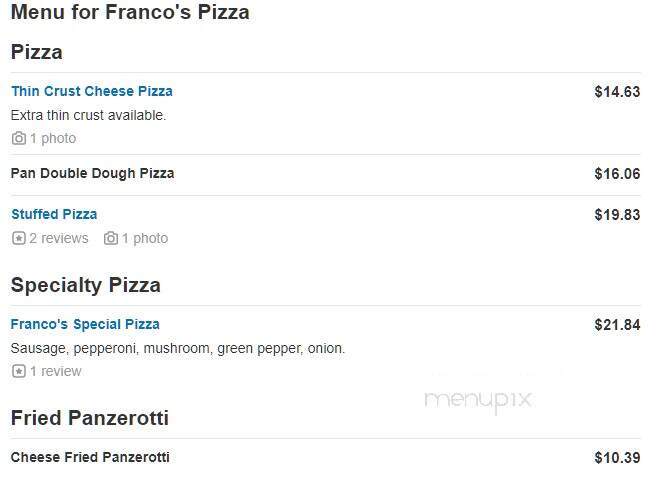 Franco's Pizza - Plainfield, IL menu_pic