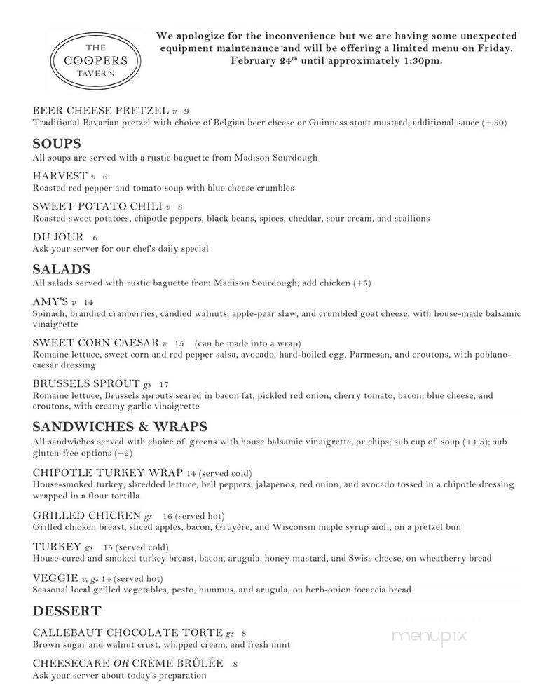 Cooper's Tavern - Madison, WI menu_pic