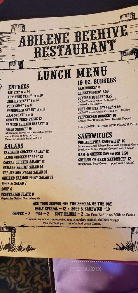 Beehive Steakhouse - Abilene, TX menu_pic