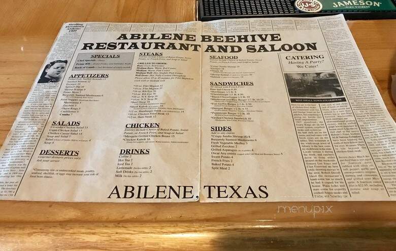 Beehive Steakhouse - Abilene, TX menu_pic