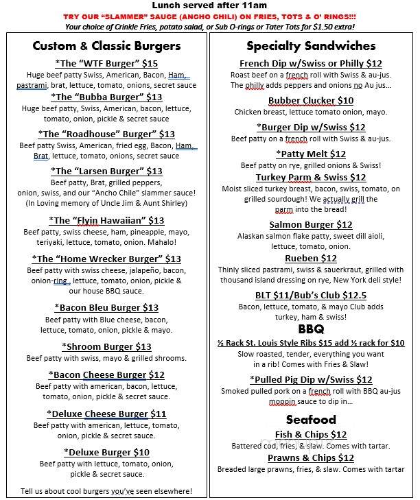 Bubba's Roadhouse Incorporated - Sultan, WA menu_pic