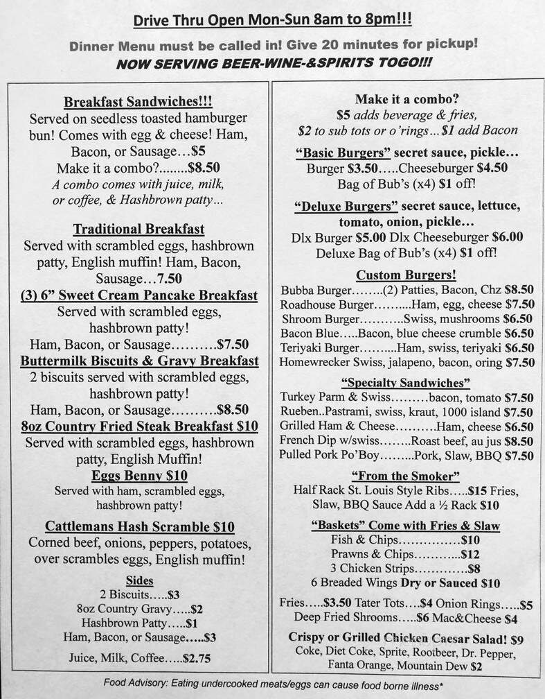 Bubba's Roadhouse Incorporated - Sultan, WA menu_pic