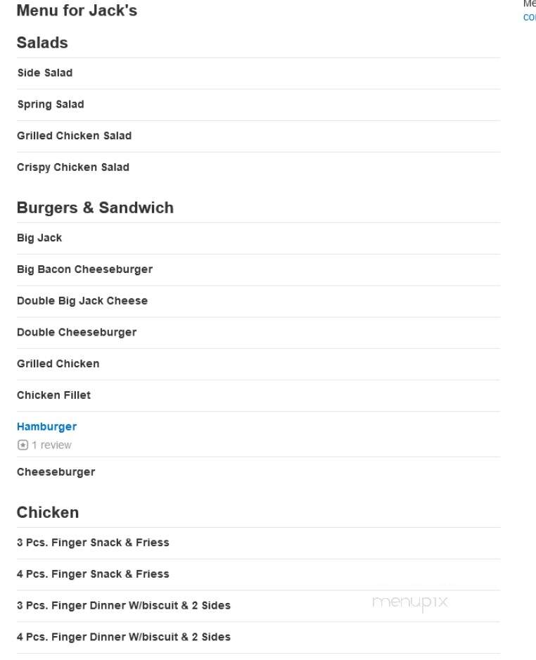 Jack's - Carrollton, GA menu_pic