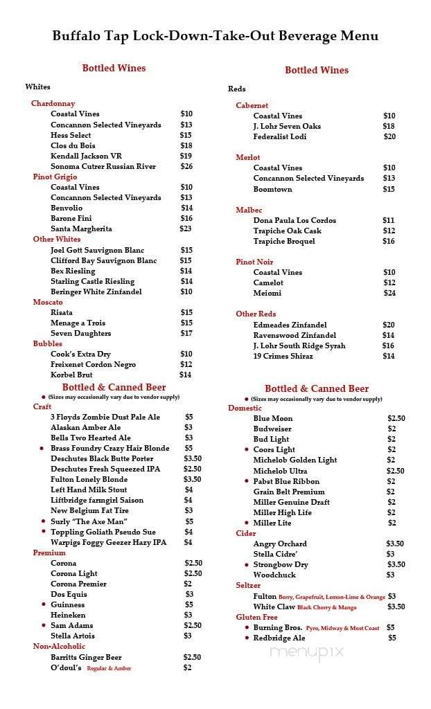 Buffalo Tap - Savage, MN menu_pic