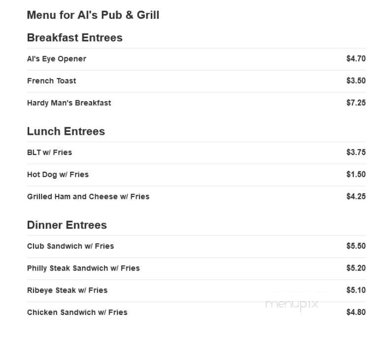 Al's Pub & Grill - Hubbard, OH menu_pic