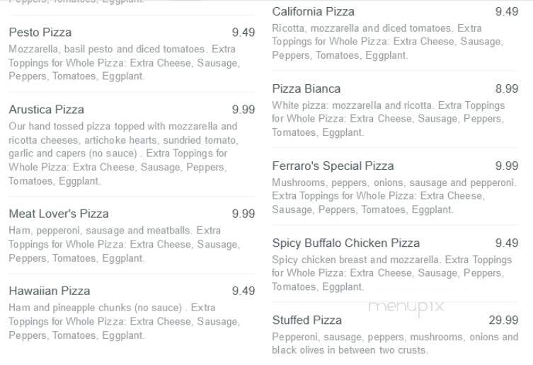 Ferraro's Pizza - Bradenton, FL menu_pic