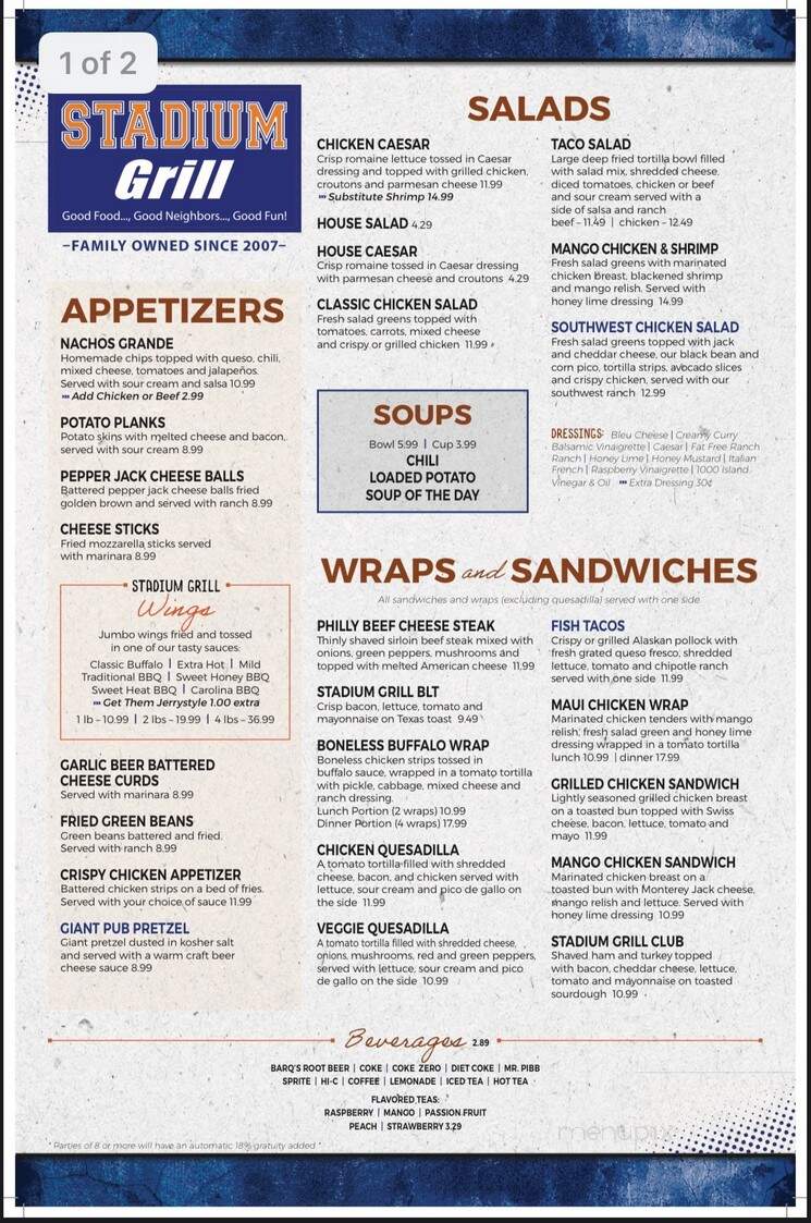 Stadium Grill - Mattoon, IL menu_pic