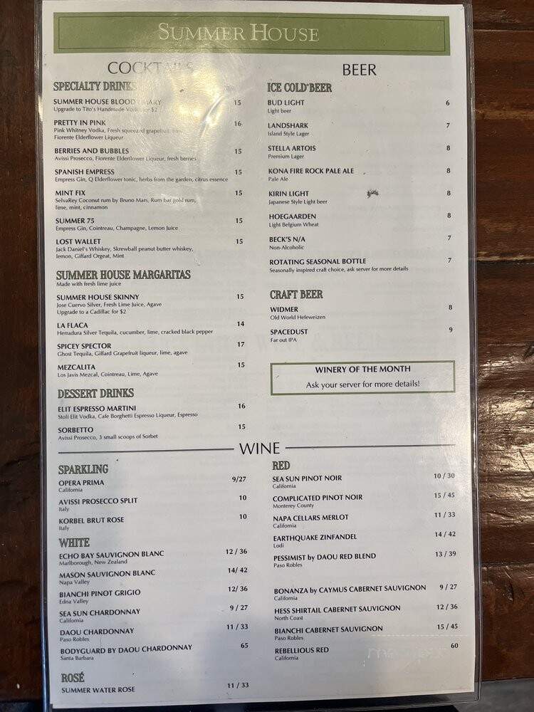 Summer House - Corona Del Mar, CA menu_pic