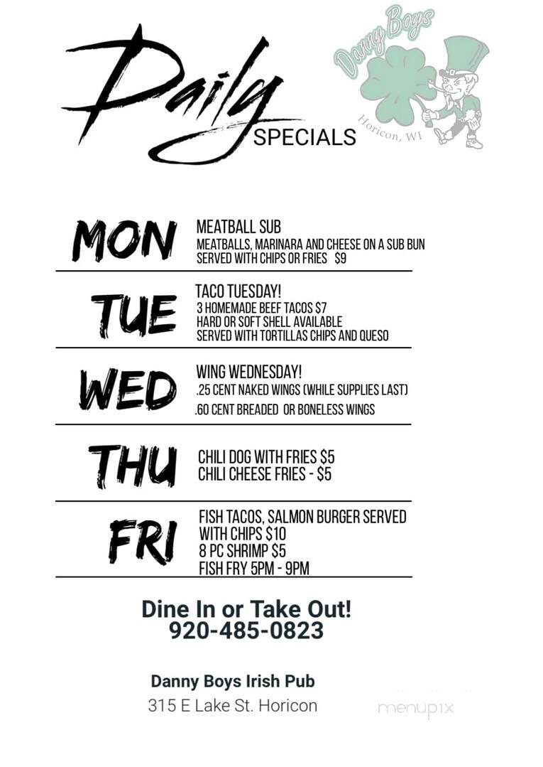 Dannyboys Pub & Grill - Horicon, WI menu_pic