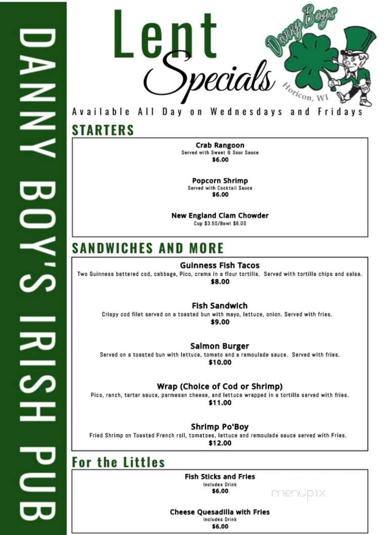 Dannyboys Pub & Grill - Horicon, WI menu_pic