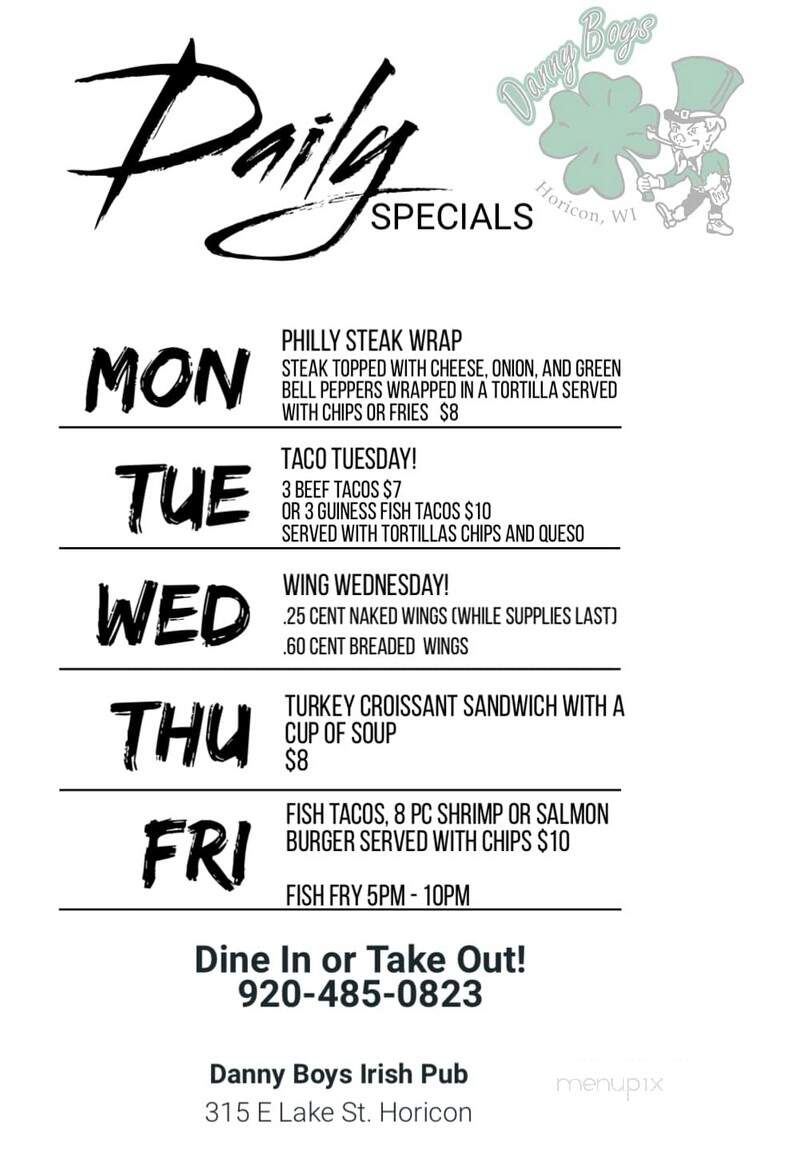 Dannyboys Pub & Grill - Horicon, WI menu_pic