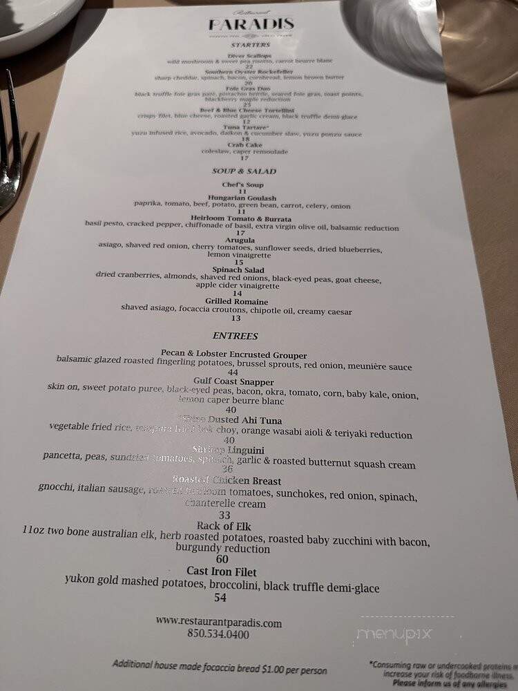 Restaurant Paradis - Panama City, FL menu_pic
