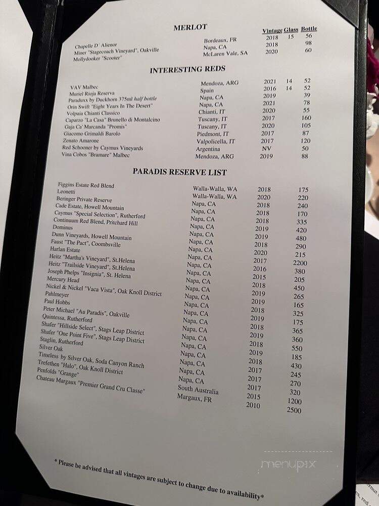 Restaurant Paradis - Panama City, FL menu_pic