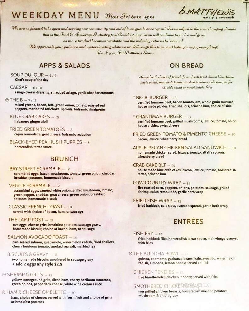 B. Matthew's Eatery - Savannah, GA menu_pic