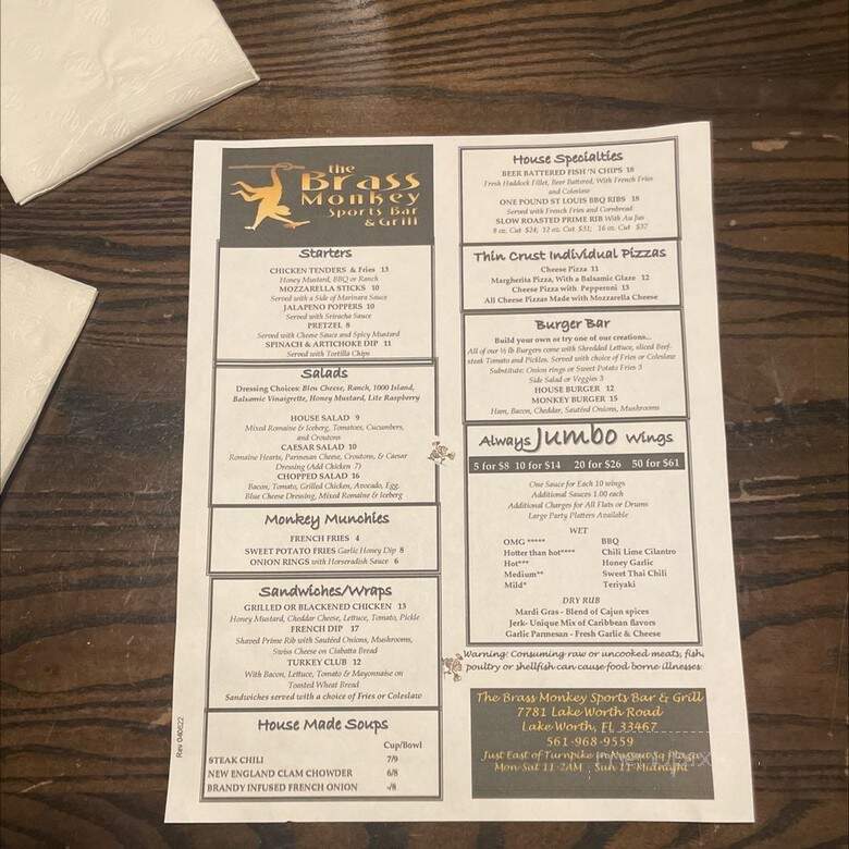 Brass Monkey - Lake Worth, FL menu_pic