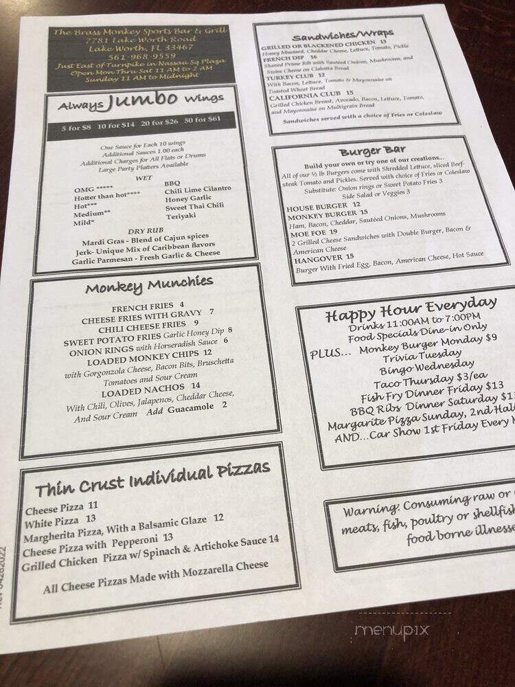 Brass Monkey - Lake Worth, FL menu_pic
