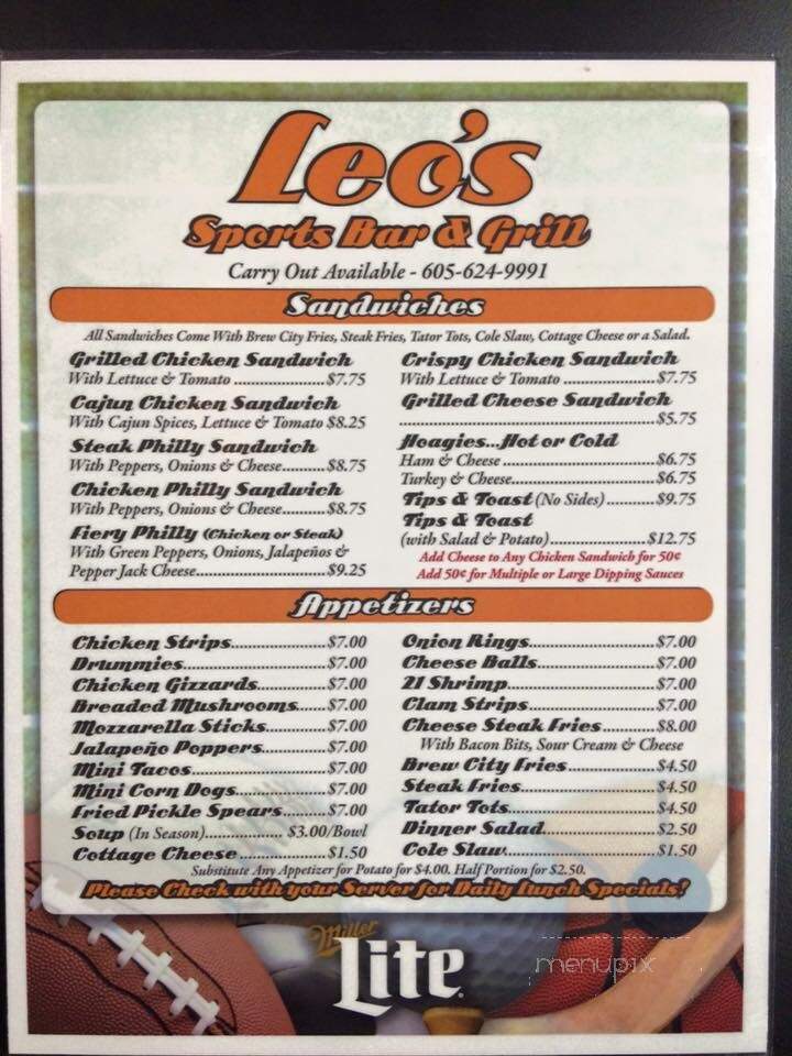 Leo's Lounge - Vermillion, SD menu_pic