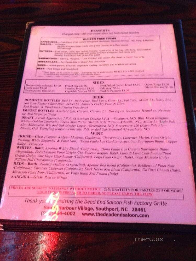Dead End Saloon' - Southport, NC menu_pic