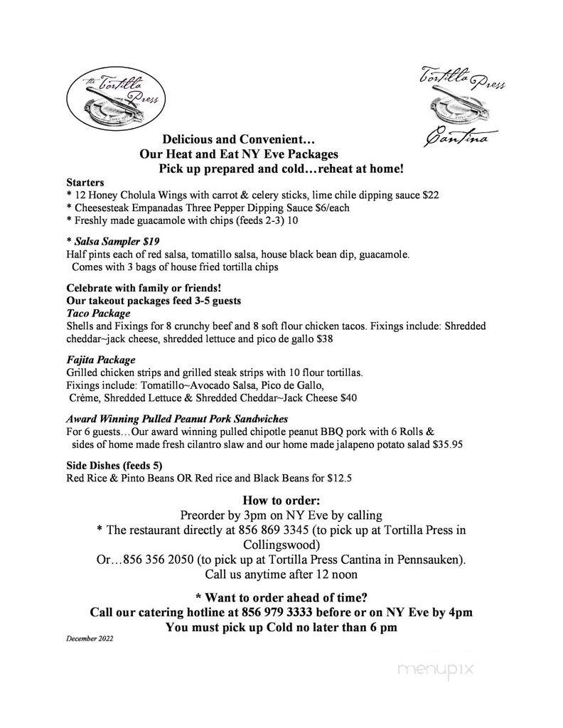 Tortilla Press Cantina - Pennsauken, NJ menu_pic