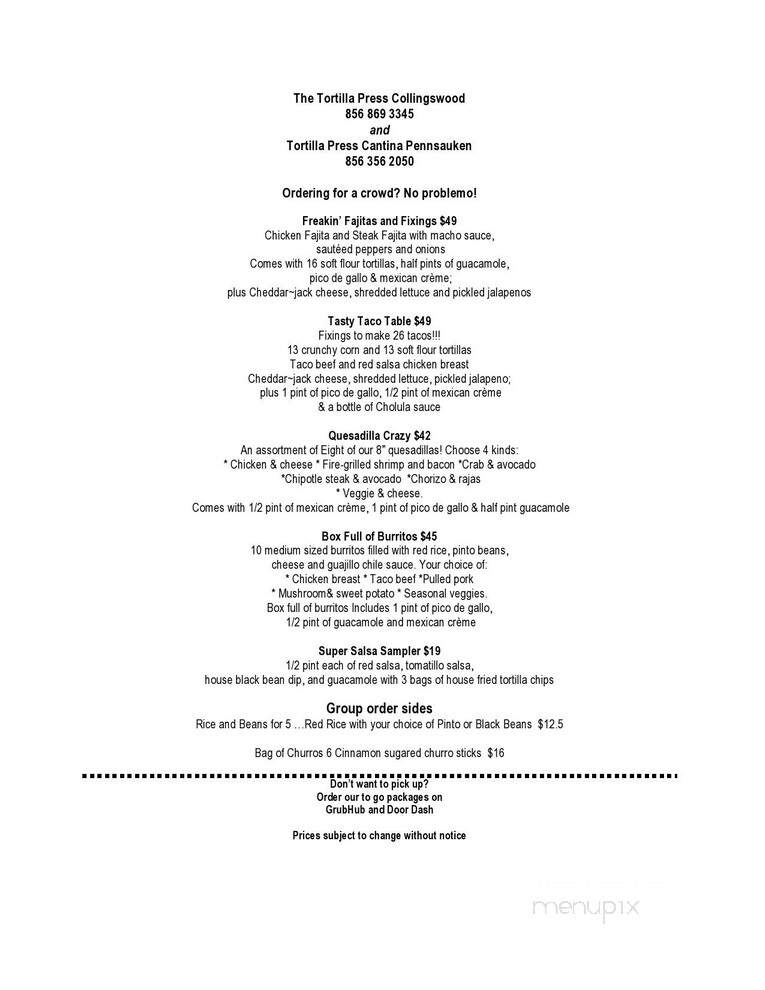 Tortilla Press Cantina - Pennsauken, NJ menu_pic