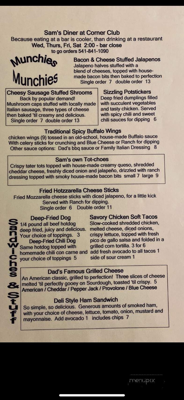 Corner Club - Central Point, OR menu_pic