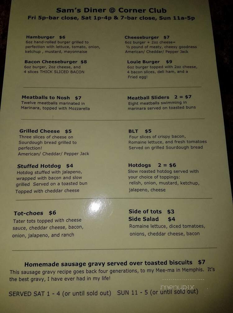 Corner Club - Central Point, OR menu_pic