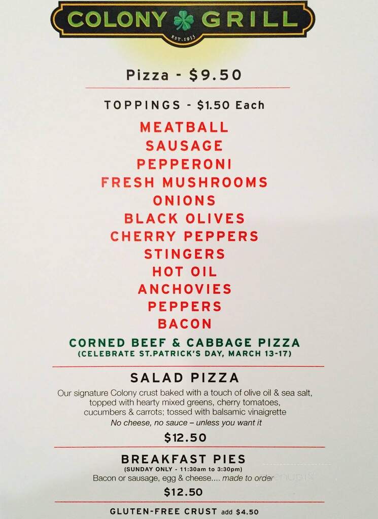 Colony Grill - Fairfield, CT menu_pic