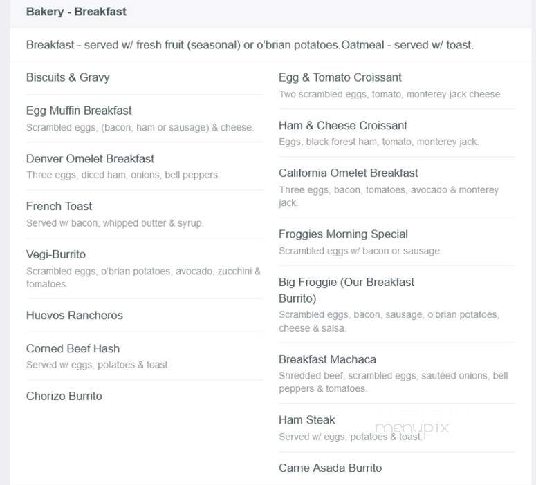 Blue Frog Bakery - Orange, CA menu_pic
