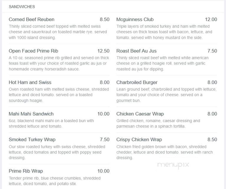 Dan McGuinness Irish Pub - Franklin, TN menu_pic