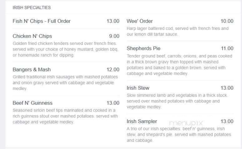 Dan McGuinness Irish Pub - Franklin, TN menu_pic