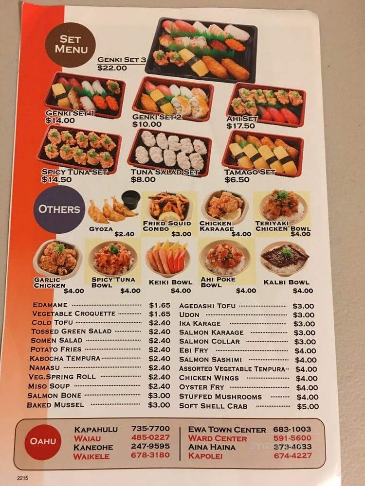 Genki Sushi - Ewa Beach, HI menu_pic
