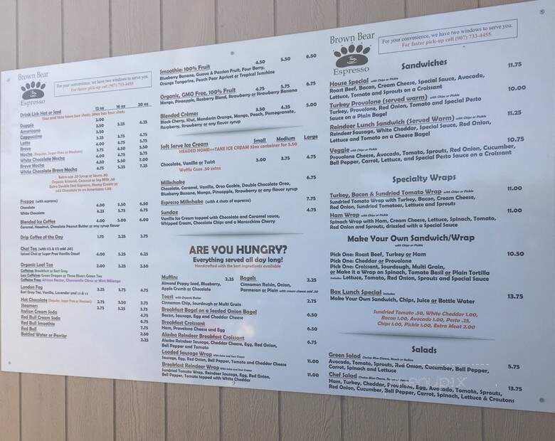 Brown Bear Espresso - Talkeetna, AK menu_pic