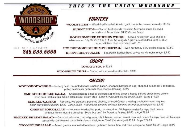 Union Woodshop - Clarkston, MI menu_pic