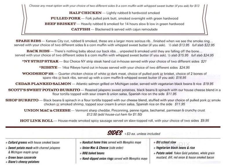 Union Woodshop - Clarkston, MI menu_pic