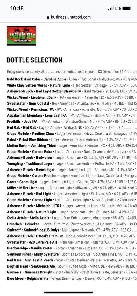 Emerald Club 2001 - Emerald Isle, NC menu_pic