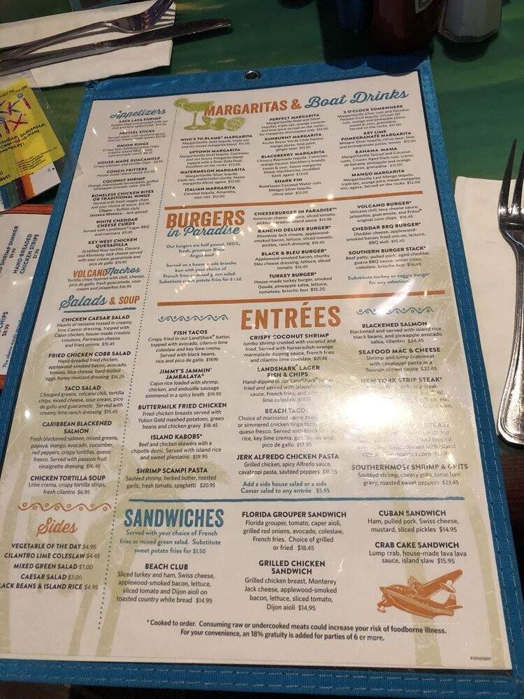 Jimmy Buffett's Margaritaville - Orlando, FL menu_pic