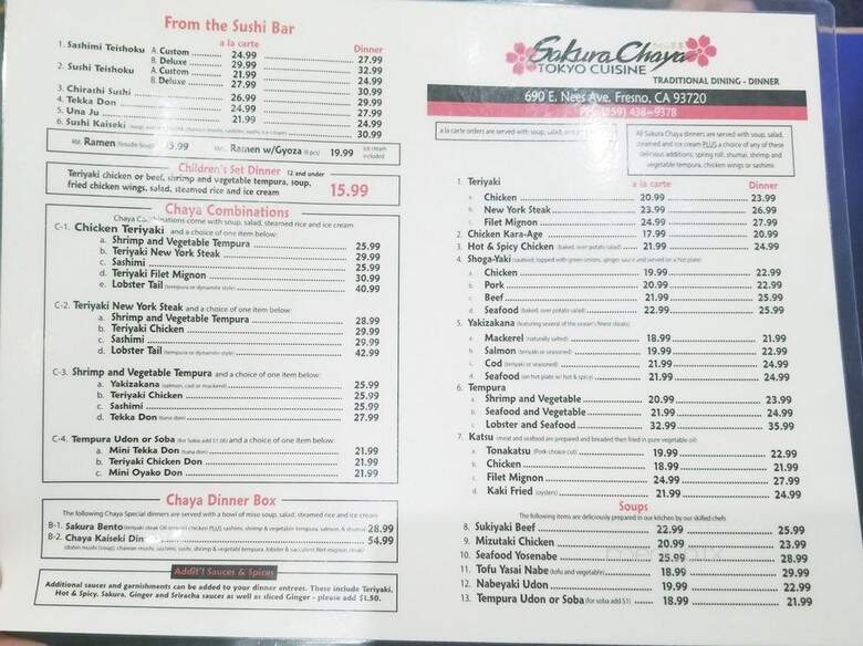 Sakura Chaya - Fresno, CA menu_pic