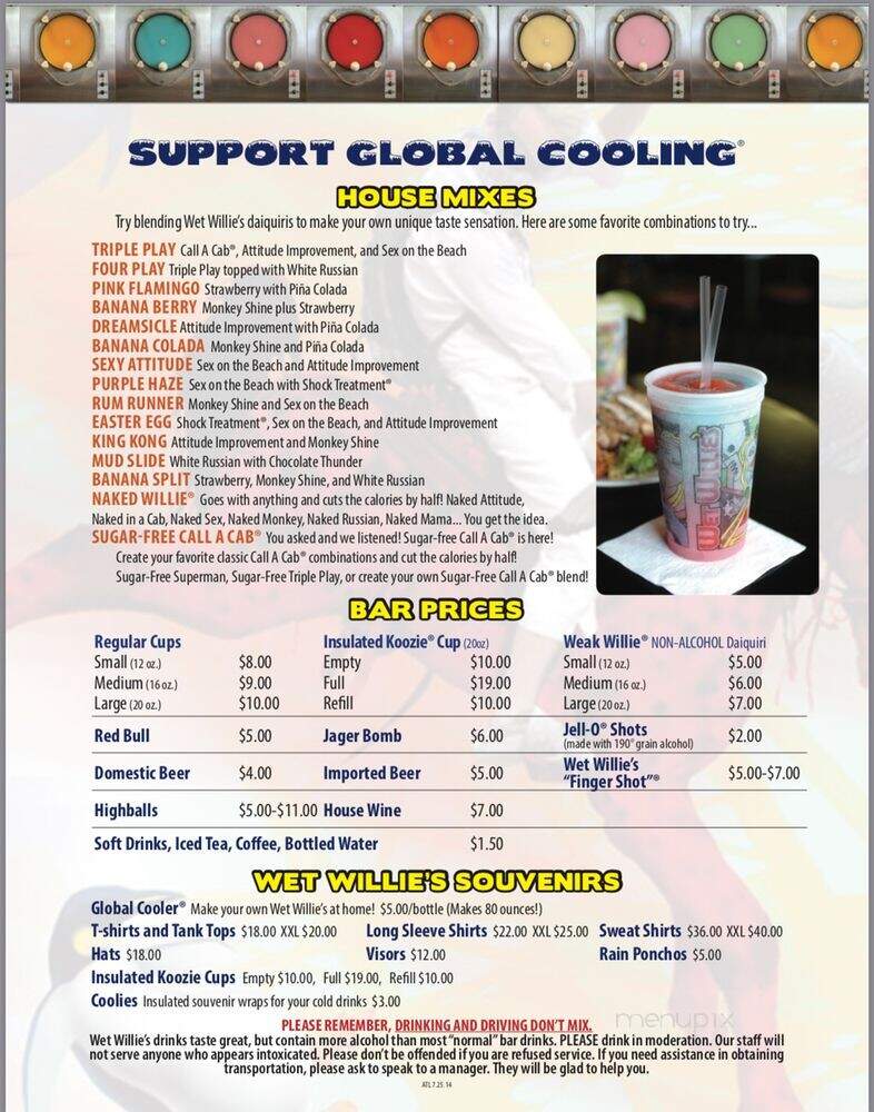 Wet Willie's - Atlanta, GA menu_pic